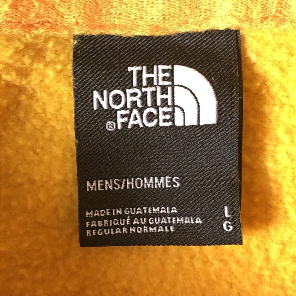 The North Face Hoodie Mens Large Yellow Graphic Fleece Pullover Back Logo
